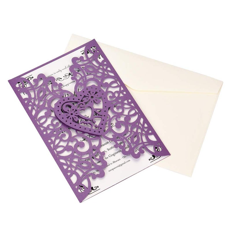 FOMTOR Laser Cut Wedding Invitations Kits 50 Packs Laser Cut Wedding Invitations with Blank Printable Cards and Envelopes for Birthday Parties Purple - Image 4